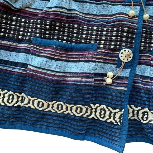Flashback Southwest Tapestry Chenille Buttoned Jacket Navy Blue Beige Size Large - Picture 5 of 7